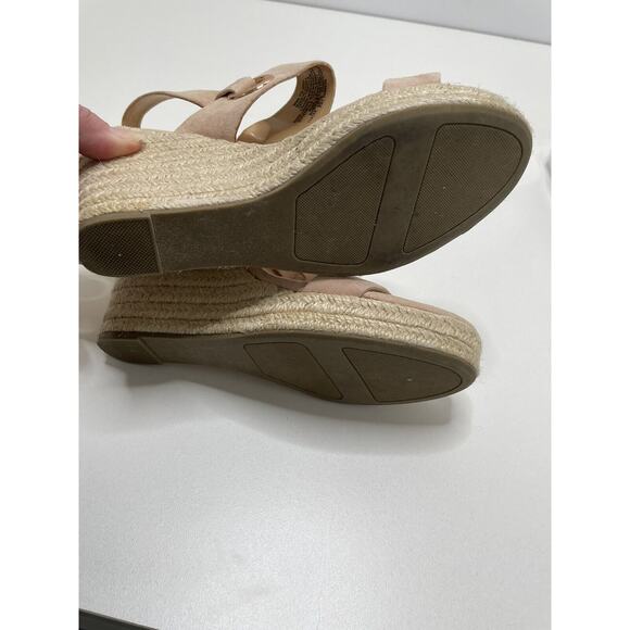 Lauren Conrad Sandals Shoes Women 7.5 Beige Pink Espadrille Wedge Open Toe Strap - Picture 12 of 12